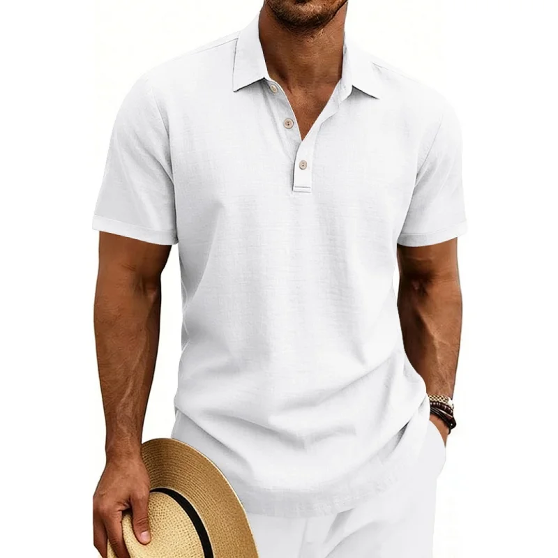 跨境夏季美式宽松透气亚麻休闲轻奢男士度假POLO衫短袖 2