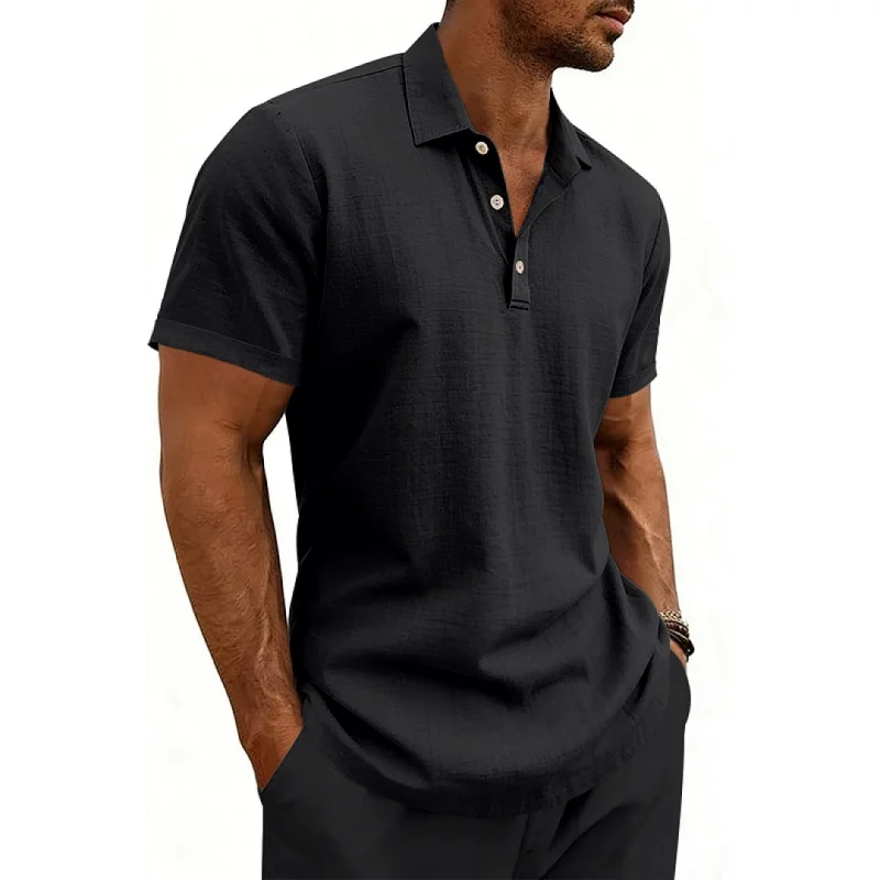 跨境夏季美式宽松透气亚麻休闲轻奢男士度假POLO衫短袖 4
