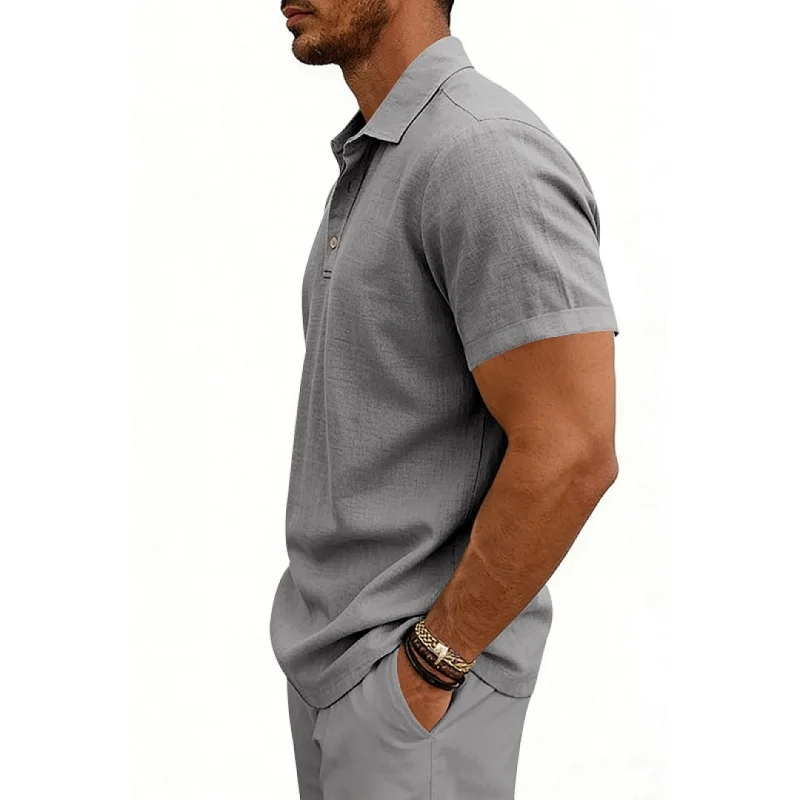 跨境夏季美式宽松透气亚麻休闲轻奢男士度假POLO衫短袖 6