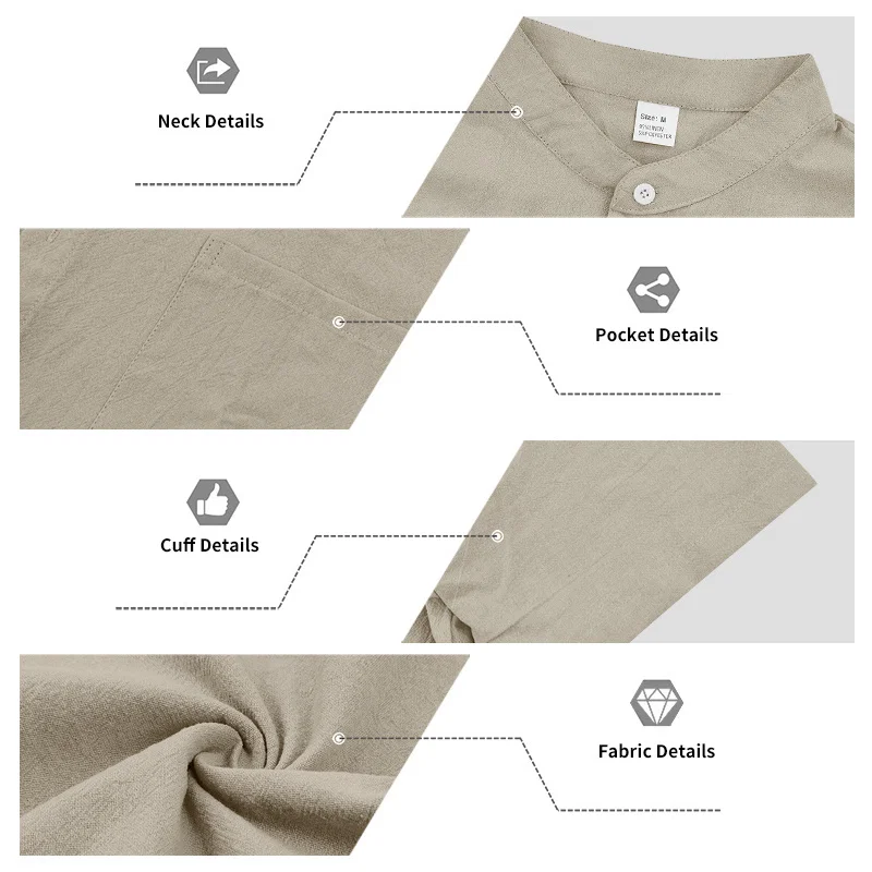 跨境美式夏季亚麻休闲男士夏威夷简约复古立领短袖衬衫 5