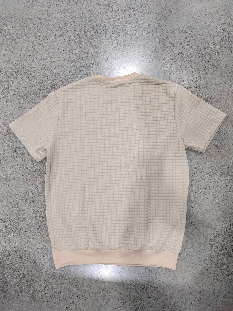 跨境美式夏季型男运动老钱风简约休闲圆领肌理纹短袖 7