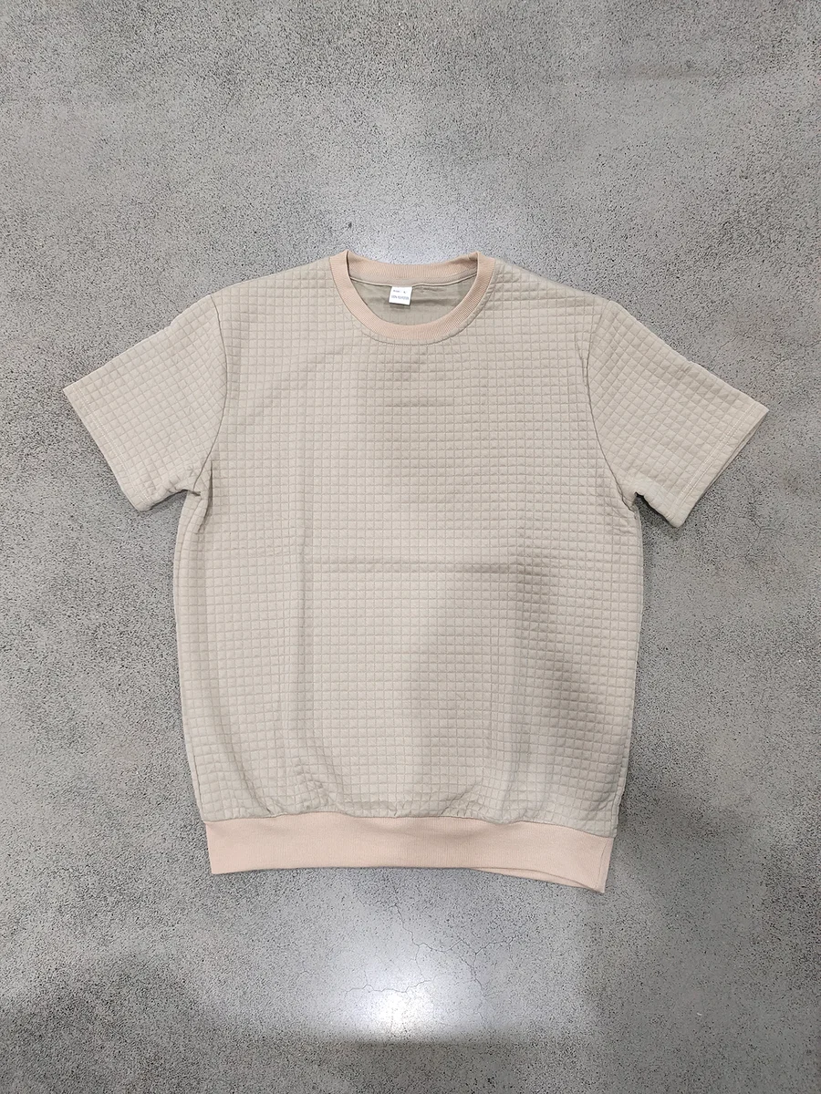 跨境美式夏季型男运动老钱风简约休闲圆领肌理纹短袖 6