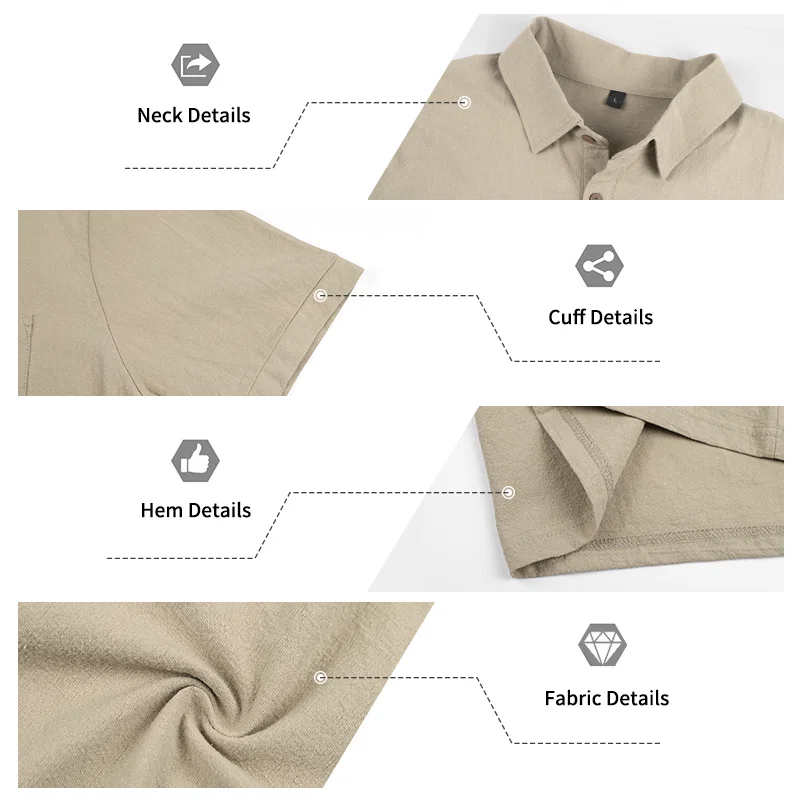 跨境美式夏季男士宽松亚麻商务休闲透气通勤简约POLO短袖 6