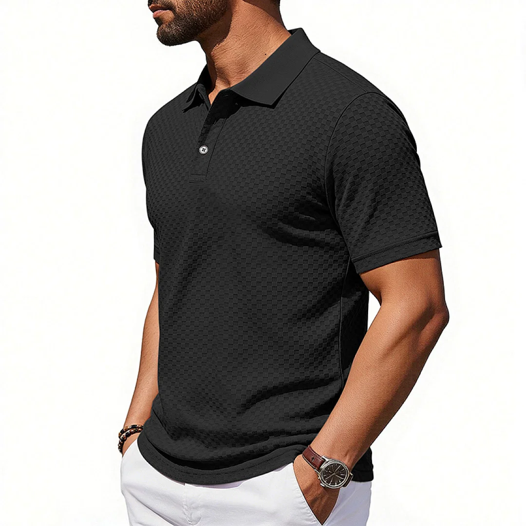 跨境美式夏季休闲男士商务简约通勤肌理纹免烫弹力短袖POLO 2