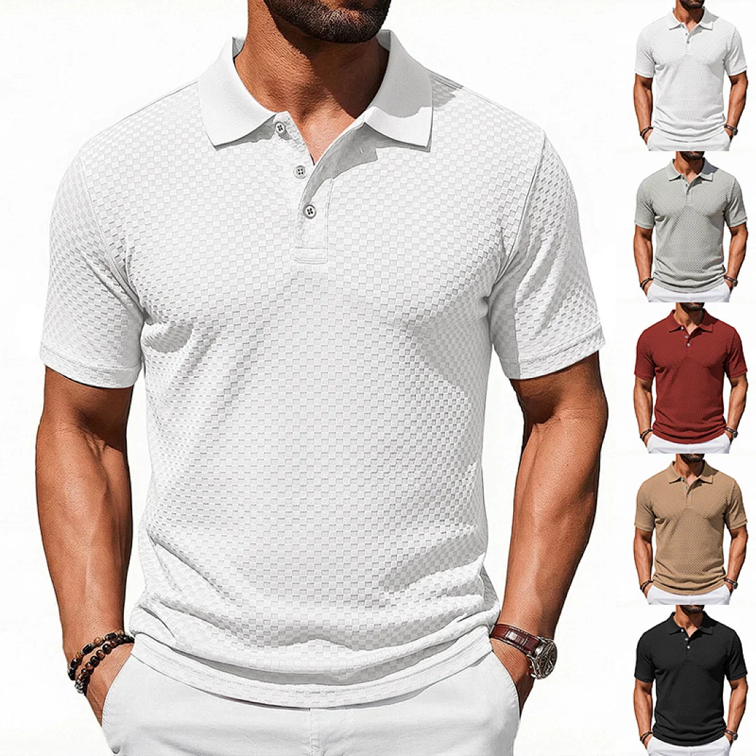 跨境美式夏季休闲男士商务简约通勤肌理纹免烫弹力短袖POLO 5