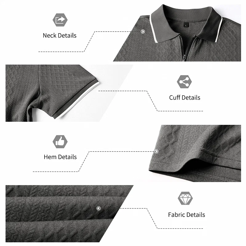 跨境美式重磅夏季男士简约复古宽松肌理纹拉链短袖POLO衫 7