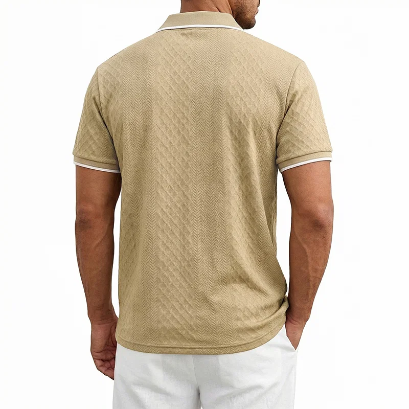 跨境美式重磅夏季男士简约复古宽松肌理纹拉链短袖POLO衫 4