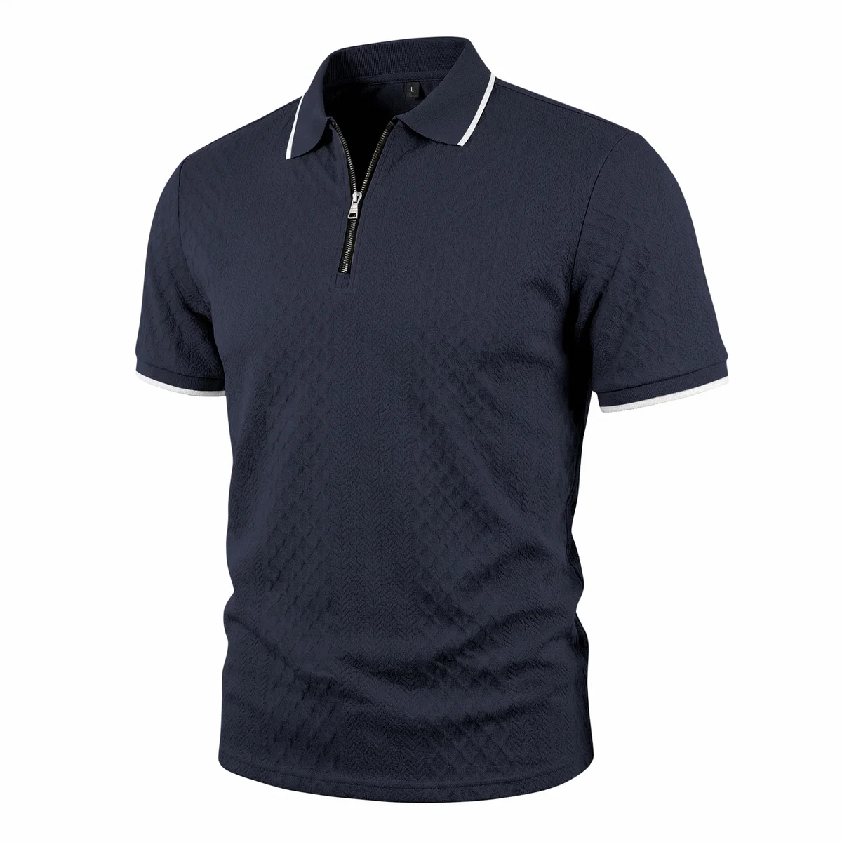 跨境美式重磅夏季男士简约复古宽松肌理纹拉链短袖POLO衫 5