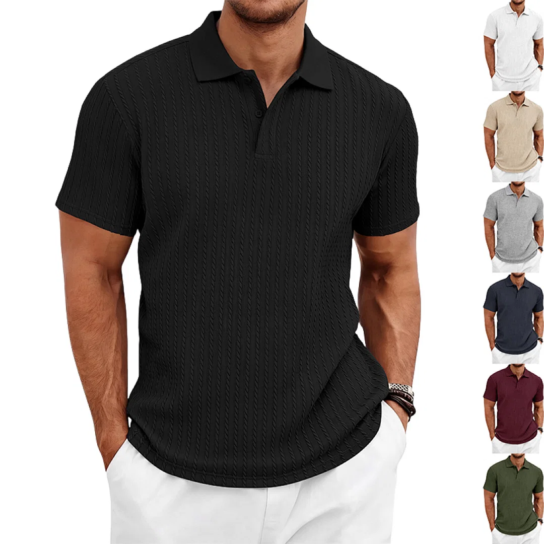 美式夏季男士休闲针织肌理纹高尔夫通勤简约短袖POLO衫 3