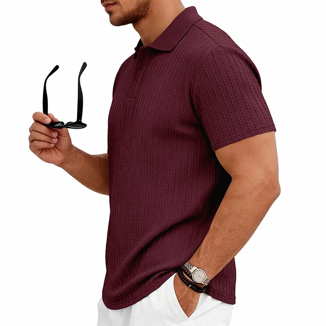 美式夏季男士休闲针织肌理纹高尔夫通勤简约短袖POLO衫 5